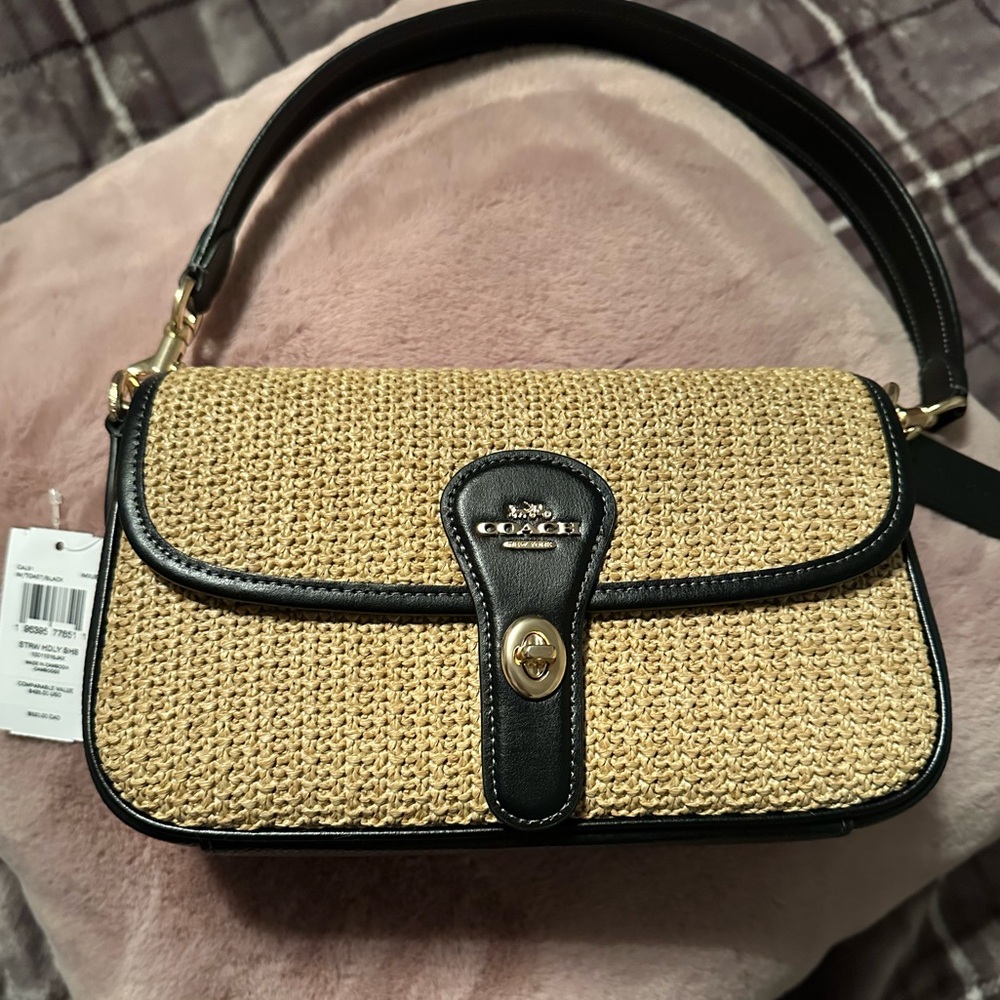 ⬇️ Price DROP ⬇️ NWT Coach Straw HDLY shoulder bag 😱